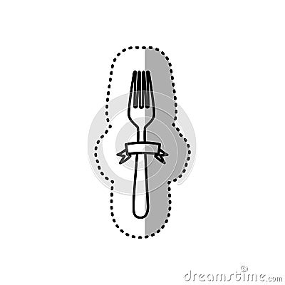 figure fork cutlery with riboon icon Cartoon Illustration