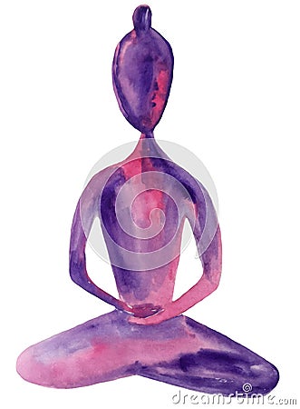 Figure of a girl in meditation, healthy breathing and opening of the chakras. abstract watercolor illustration of lilac rose color Cartoon Illustration