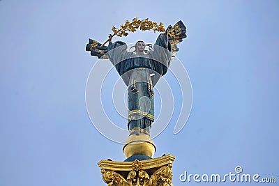 The figure of the girl Oranta sculpture of cast bronze, the top of the monument of independence in Kiev Stock Photo