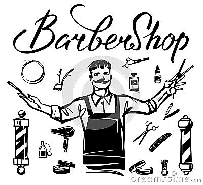 Figure hairdressers professional barbershop tools. Vector Illustration