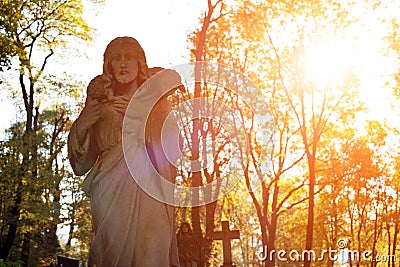 The figure of Jesus with the lambs on the neck as a symbol of a Stock Photo