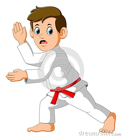 Figure in the karate fighting stance on a white background Vector Illustration