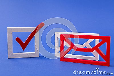 Figure of mail box inbox outbox get receive send message connecting people paid voting freelance web service isolated Stock Photo