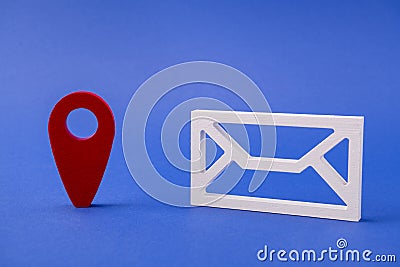 Figure of mail box inbox outbox get receive send message wi-fi gps navigator location map red point city tour isolated Stock Photo