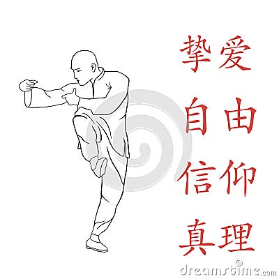 Figure, a man demonstrates Kung Fu. Vector Illustration