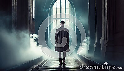 figure of a man in a foggy street Stock Photo