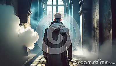 figure of a man in a foggy street Stock Photo