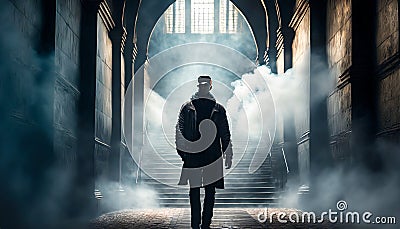 figure of a man in a foggy street Stock Photo