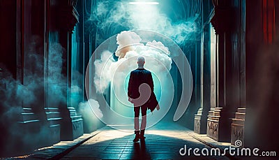 figure of a man in a foggy street Stock Photo