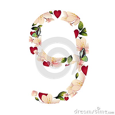 Figure nine with flowers Vector Illustration