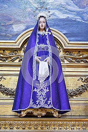 figure of Our Lady of Sorrows in the Interior of the Basilica of the Martires, Church of the Holy Sacrament, Lisbon. Stock Photo