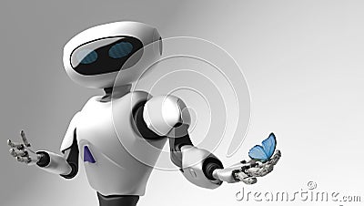 Figure of the robot and butterfliy on a white background Stock Photo