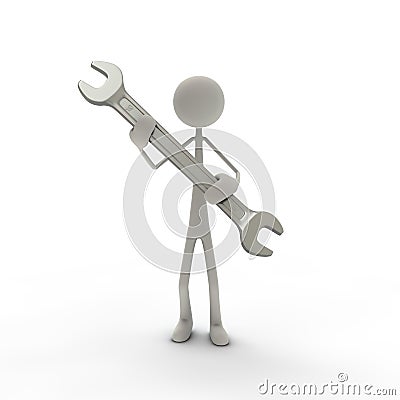 Figure with wrench grey Stock Photo