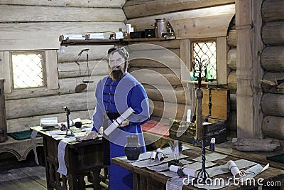 The figure of the voivode's Office in the Command Hut (Taltsy Museum) Editorial Stock Photo