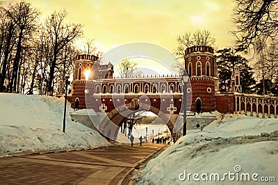 Figured bridge in Tsaritsyno. Moscow Stock Photo