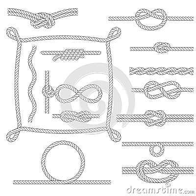 Figured rope frames, knots and corners Vector Illustration