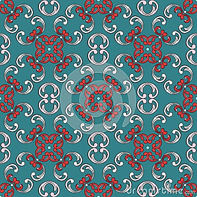 Figured seamless pattern of light and bright elements. Beautiful oriental damask or Victorian print, repeated swirls and dots. Vector Illustration