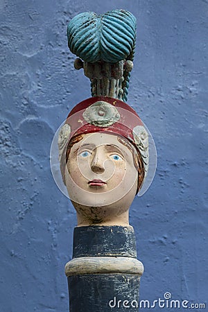 Figurehead Sculpture of a Petrol Pump in Portmeirion, North Wales Editorial Stock Photo