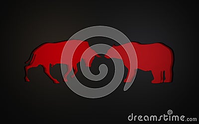 Applique of the symbols of a bull and bear used in the stock market. 3D rendering Stock Photo