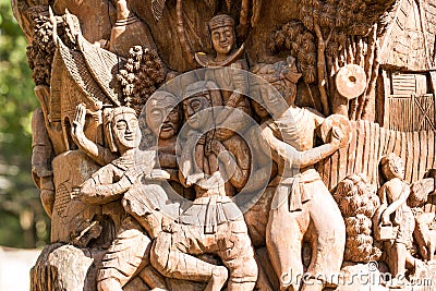The figures of people carved from wood Stock Photo