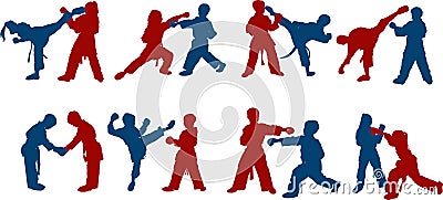 Children`s karate sparring Vector Illustration