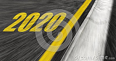 Figures two thousand twenty on an asphalt. Stock Photo