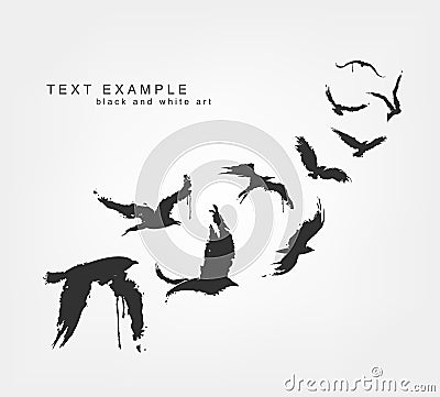 Figures of wedge of birds in grunge style Vector Illustration