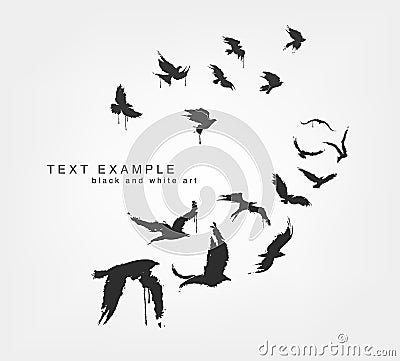 Figures of wedge of birds in grunge style Vector Illustration