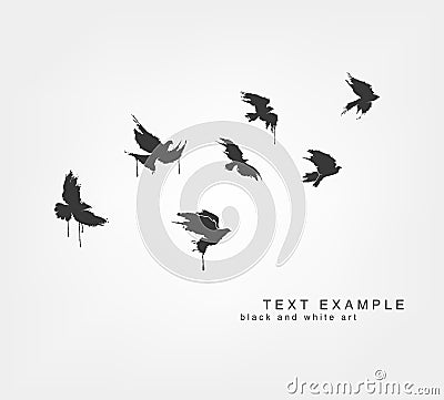 Figures of wedge of birds in grunge style Vector Illustration