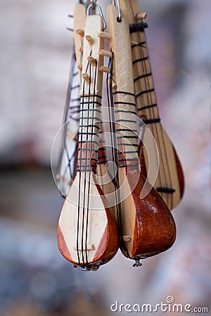 Figurine baglama which is a Turkish folk music instrument Stock Photo