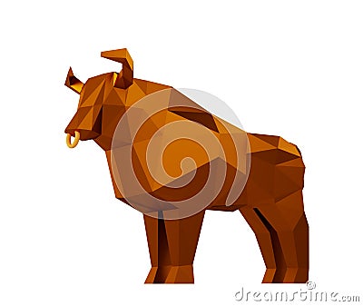 Figurine of a simplified polygonal Brown Metallic Bull isolated on white, symbol of the new year 2021 Stock Photo