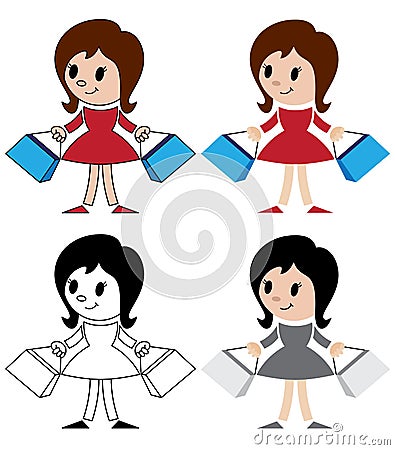 Figurines of women with packets Vector Illustration
