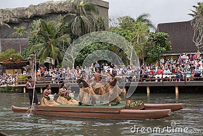 Fiji dance and music on a canoe Editorial Stock Photo