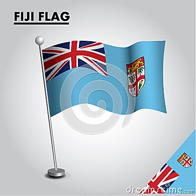 FIJI flag National flag of FIJI on a pole Vector Illustration