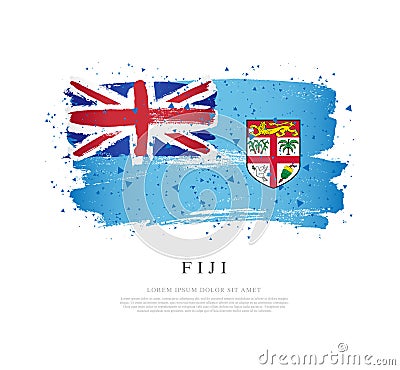 Fiji flag. Brush strokes are drawn by hand. Independence Day Vector Illustration