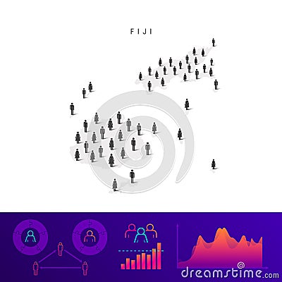 Fiji people map. Detailed vector silhouette. Mixed crowd of men and women. Population infographic elements Vector Illustration