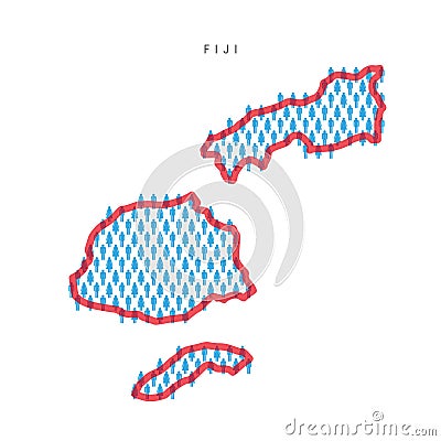 Fiji population map. Stick figures Fijian people map. Pattern of men and women. Flat vector illustration Cartoon Illustration