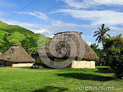 Fiji - traditional houses - bure at the Navala village Stock Photo