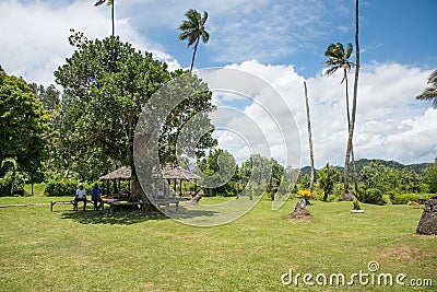 Fijian Village Shelter and People Editorial Stock Photo