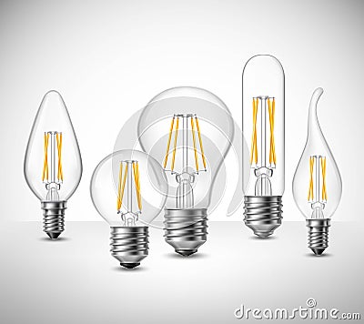 Filament Led Lightbulbs Realistic Set Vector Illustration