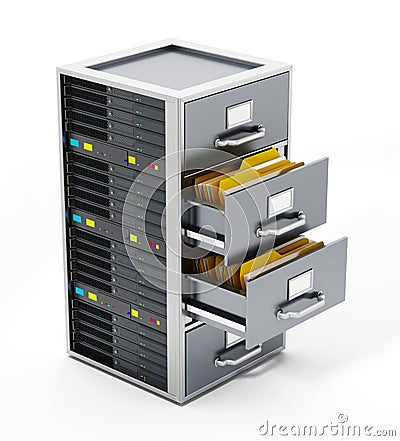 File cabinet combined with network server. 3D illustration Cartoon Illustration