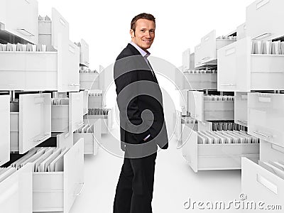 File cabinet folder and man Stock Photo