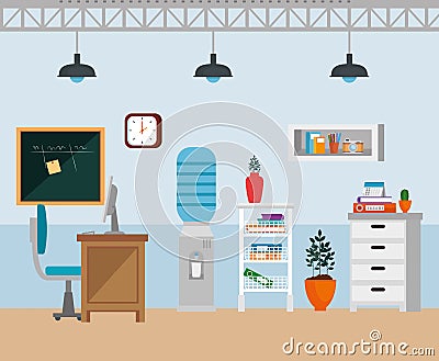 file cabinet with noteboard and water purifier Cartoon Illustration