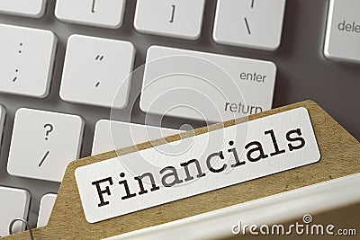 File Card Financials. 3D. Stock Photo