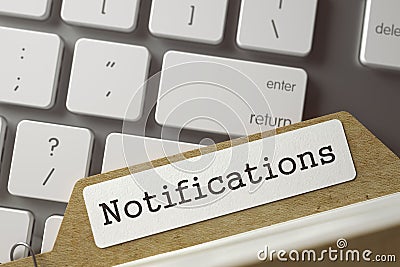 File Card with Inscription Notifications. 3D. Stock Photo