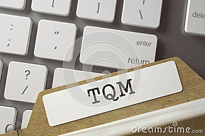 File Card with Inscription TQM. 3D. Stock Photo