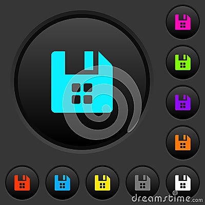 File components dark push buttons with color icons Stock Photo