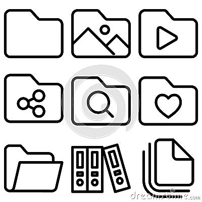 File Computer Folder Icon Set Vector Illustration