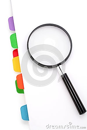 File divider and magnifier Stock Photo