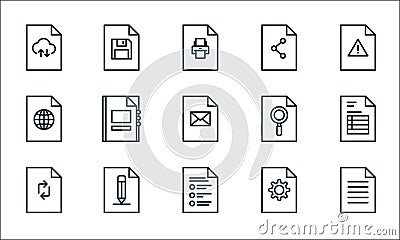 File and document outline line icons. linear set. quality vector line set such as document, choices, refresh, settings, edit, Vector Illustration